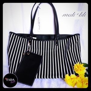 NEW. mali+lili striped Vegan Tote with wristlet